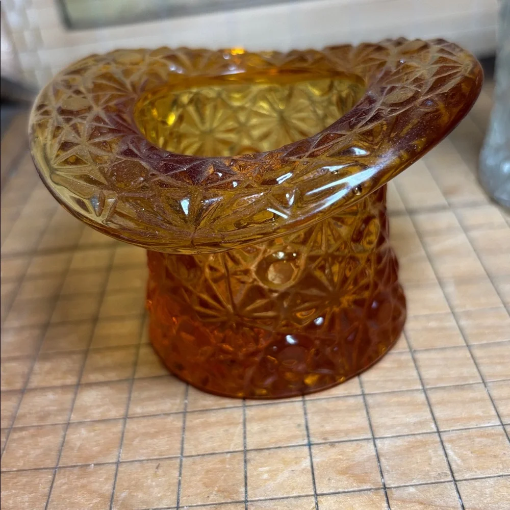 Large Clear and Small Topaz Fenton Hat Daisy Button Glass Vases